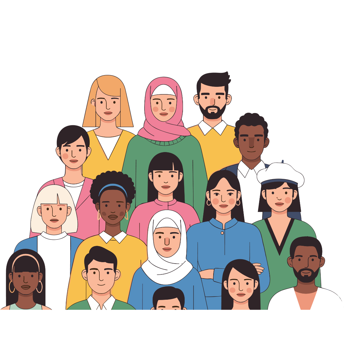 A group of diverse adults from various cultures and countries