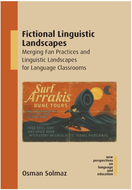 Image of cover of Fictional Linguistics Landscapes with a drawing of a boy and text surf Arrakis